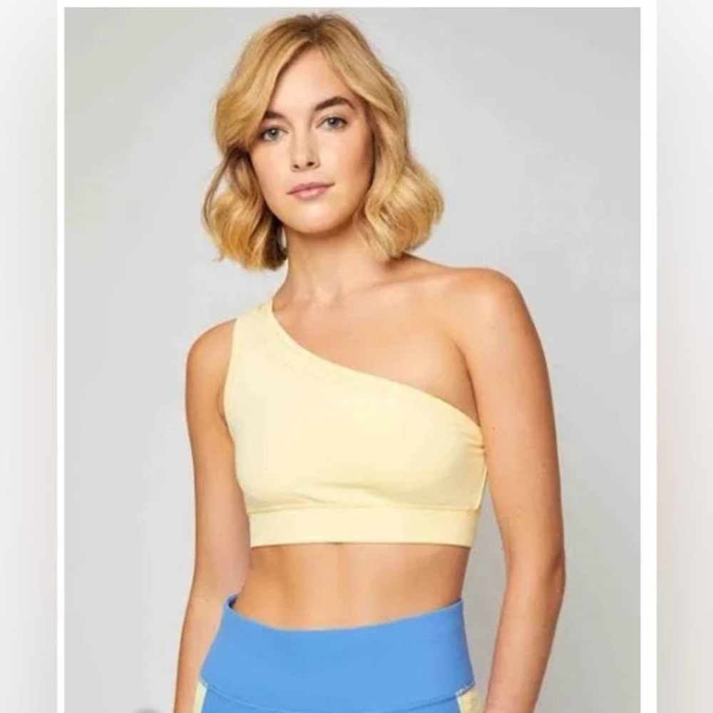 FOURLAPS Solo Bra One Shoulder Sports Bra Banana Yellow NWT Sz S